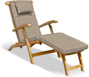 Teak Steamer Chair with Cushion Foldable Taupe Recliner
