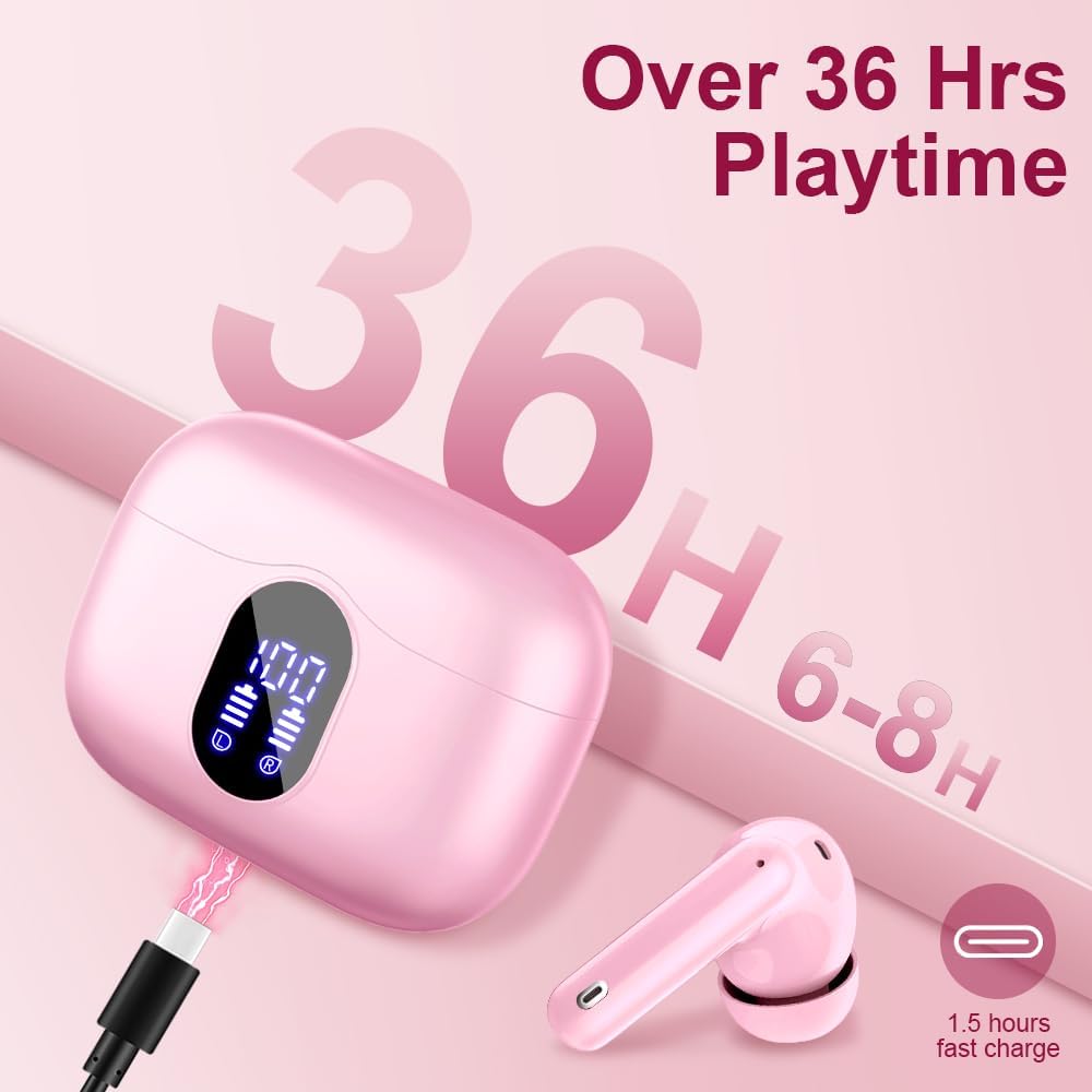 Mini Bluetooth 5.4 Wireless Earbuds ENC Mic Deep Bass 36H LED