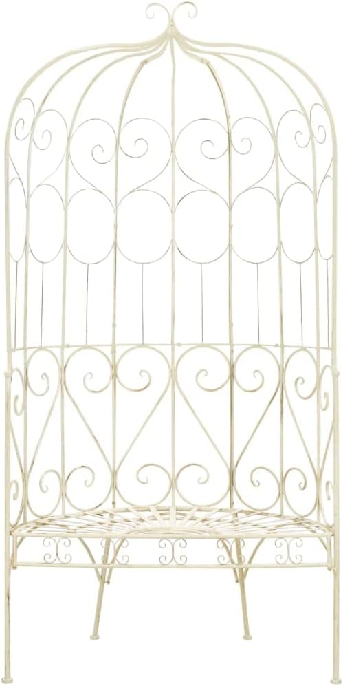 Vintage Wrought Iron Garden Bench Antique White Patio Seat