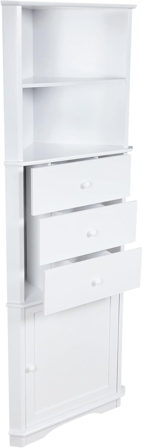 Corner Tall Bathroom Cabinet White Drawer Shelf Unit