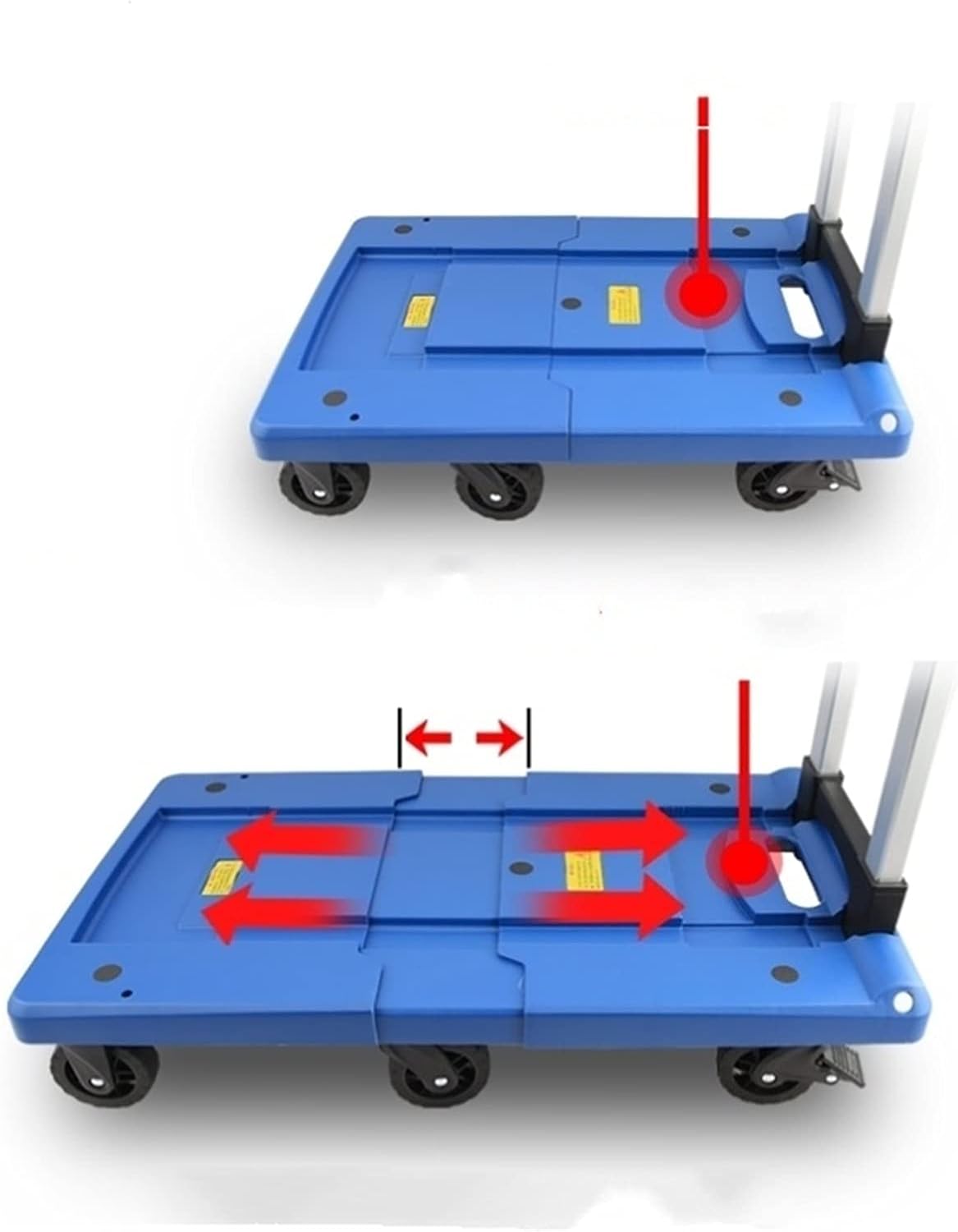 Portable Folding Flatbed Hand Cart 6 Wheel Retractable Trolley