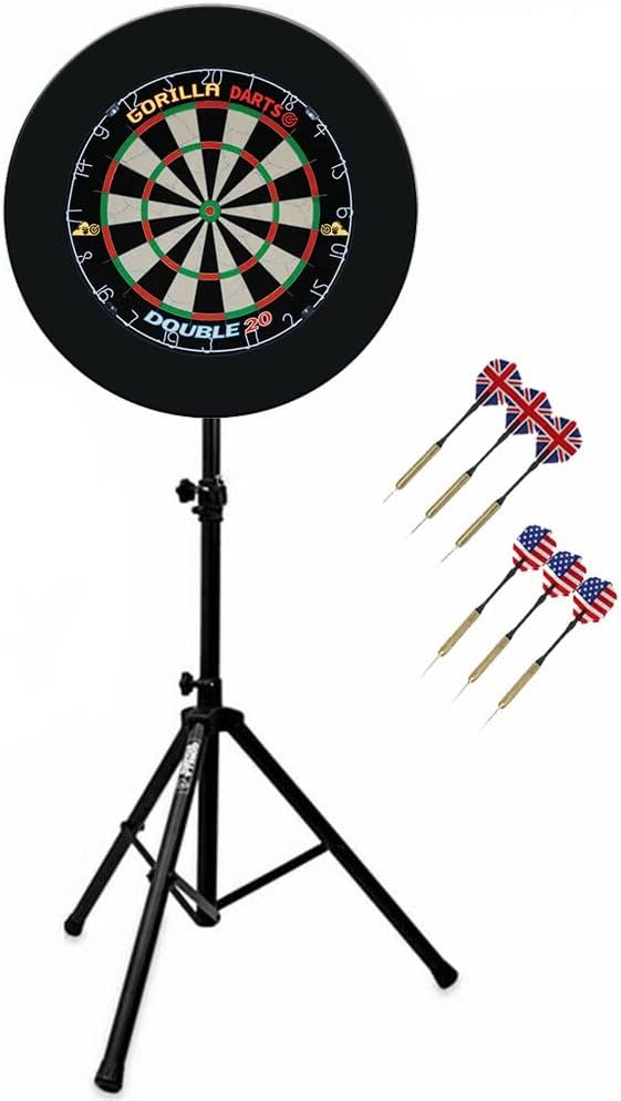 Dartboard Stand Set Sisal Board Surround Adjustable Tripod 6 Darts