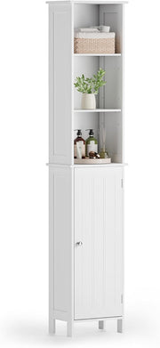 Tall Bathroom Cabinet White 6 Shelf Shaker Storage Unit