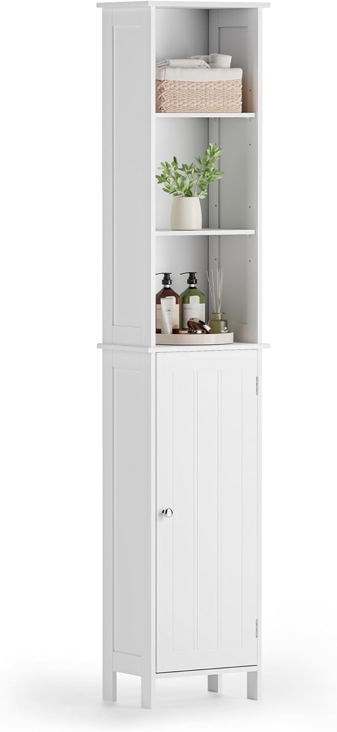 Tall Bathroom Cabinet White 6 Shelf Shaker Storage Unit