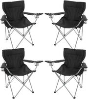 4 Pack Black Folding Camping Chairs Cup Holder Carry Bag Outdoor Seat