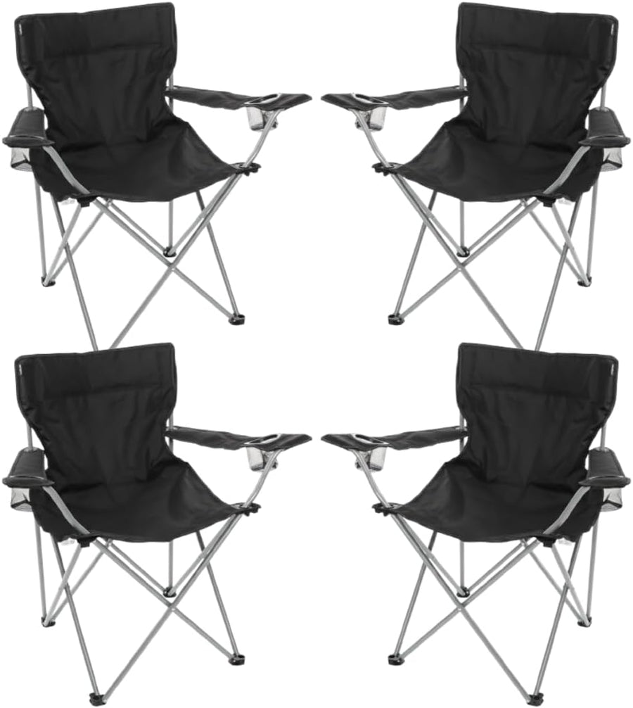 4 Pack Black Folding Camping Chairs Cup Holder Carry Bag Outdoor Seat