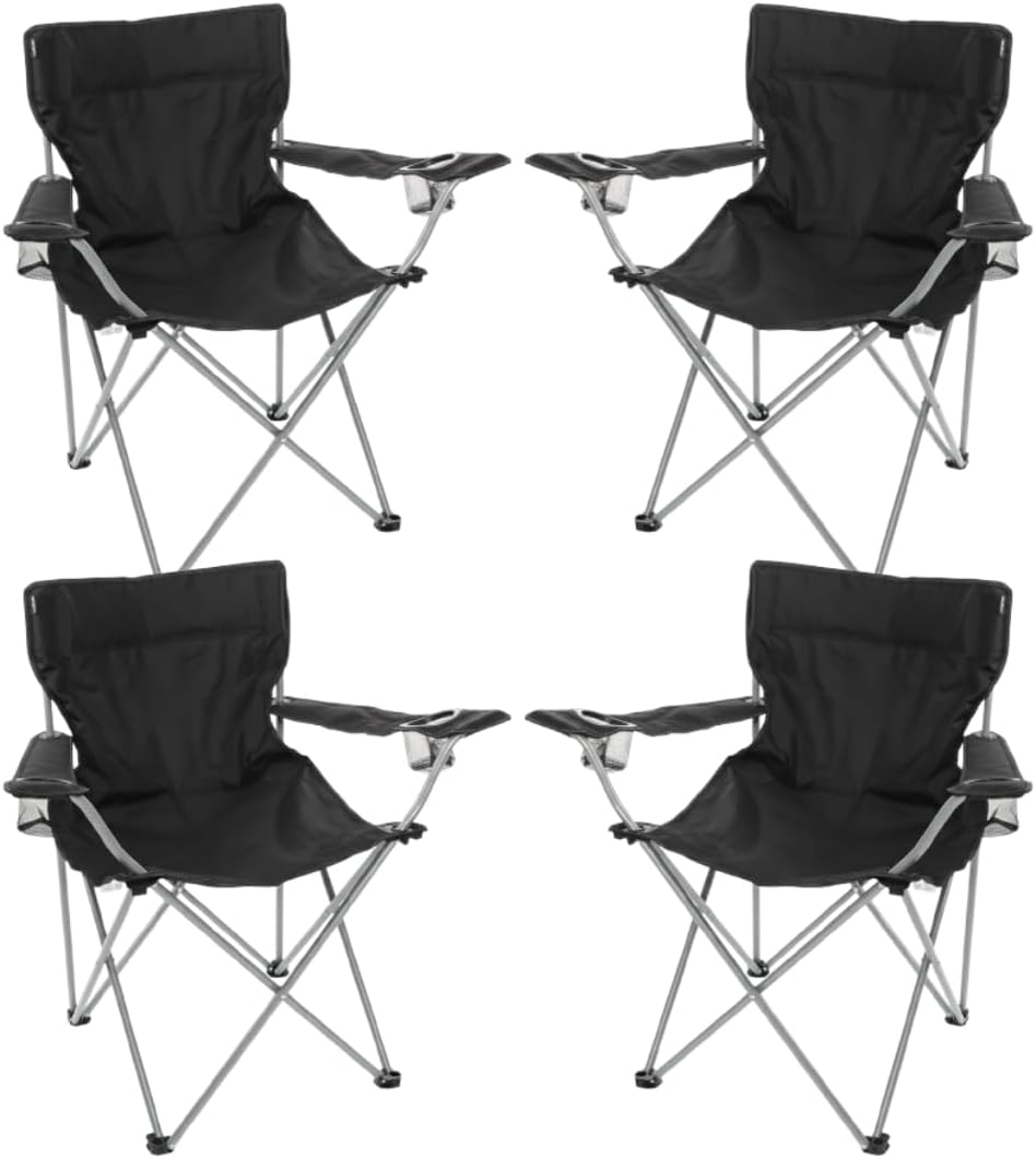 4 Pack Black Folding Camping Chairs Cup Holder Carry Bag Outdoor Seat