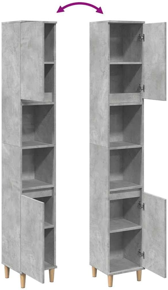 Tall Bathroom Cabinet 6 Compartment 2 Door Grey Unit