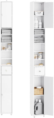 Tall Slim Bathroom Storage Cabinet 20cm Wide Drawer White 180cm