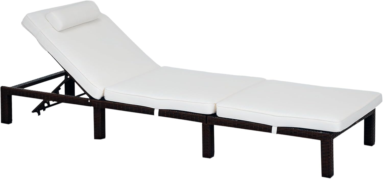 PE Rattan Sun Lounger 5 Level Recliner Cream