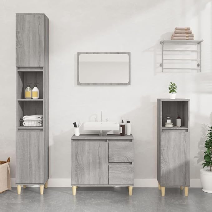 Scandinavian Bathroom Storage Cabinet 2 Door 6 Shelf Grey