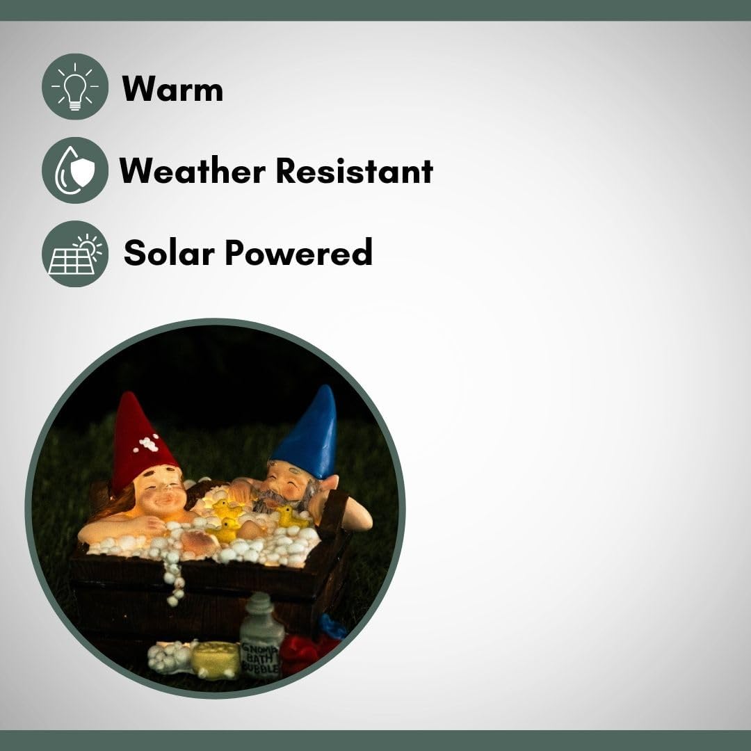 Solar Gnome Hot Tub Statue Funny Garden Decor LED Resin