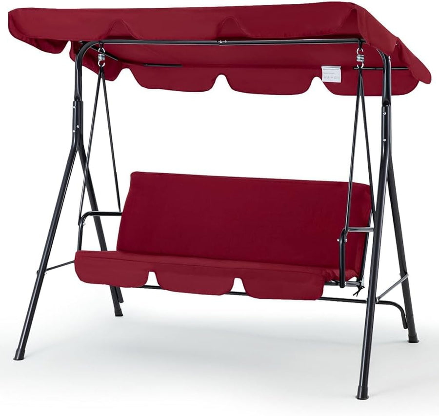 Red 3 Seater Garden Swing Chair with Canopy