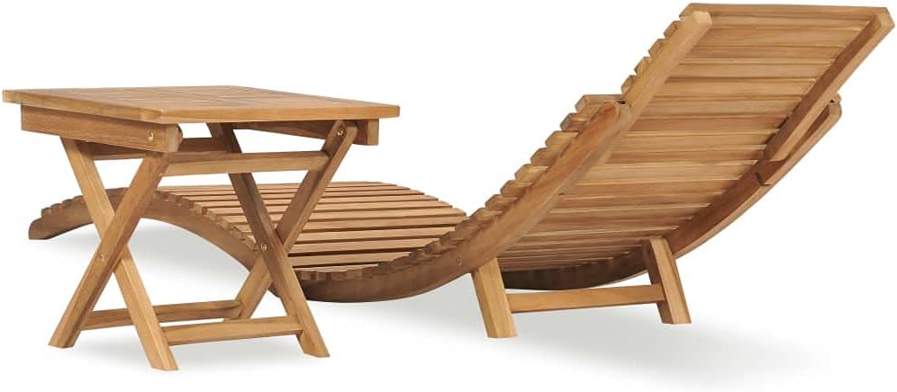 Folding Teak Sun Lounger with Side Table Garden Set