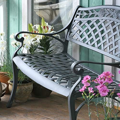 Cast Aluminium Garden Bench Outdoor Patio Seat w/Cushion Slate Grey