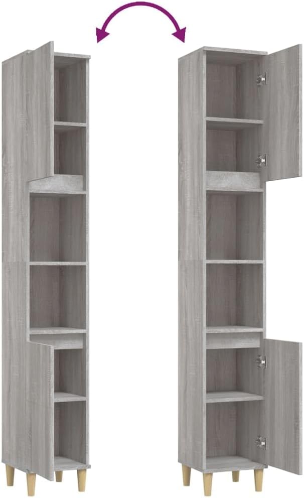 Scandinavian Bathroom Storage Cabinet 2 Door 6 Shelf Grey