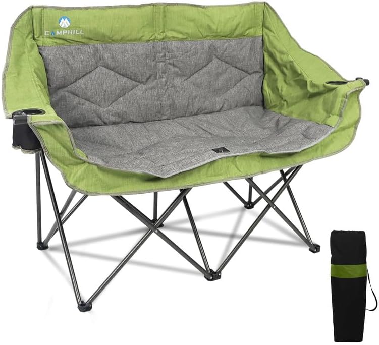 Green Double Folding Loveseat Camping Chair for 2