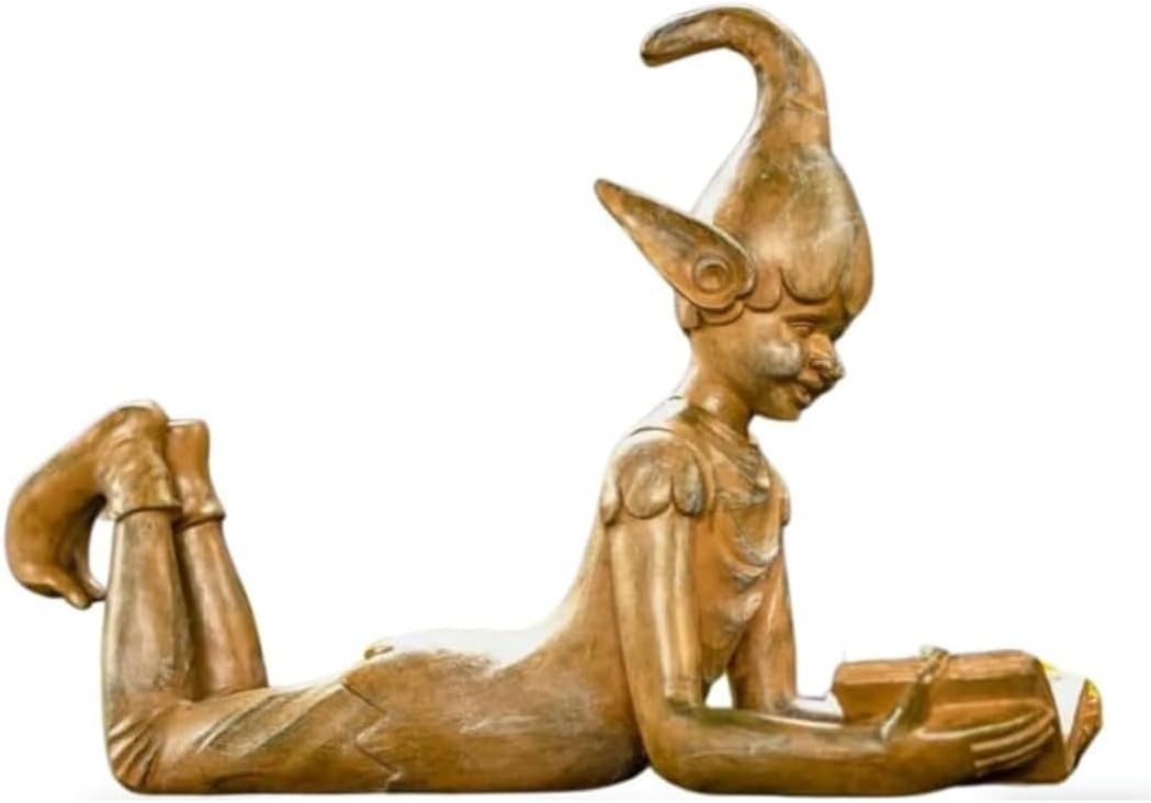 Elf Garden Statue Bronze Effect Resin Ornament Outdoor Decor