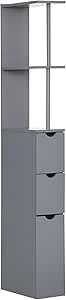 Slim Tall Bathroom Cabinet Grey 2 Drawers 5 Tier 136cm