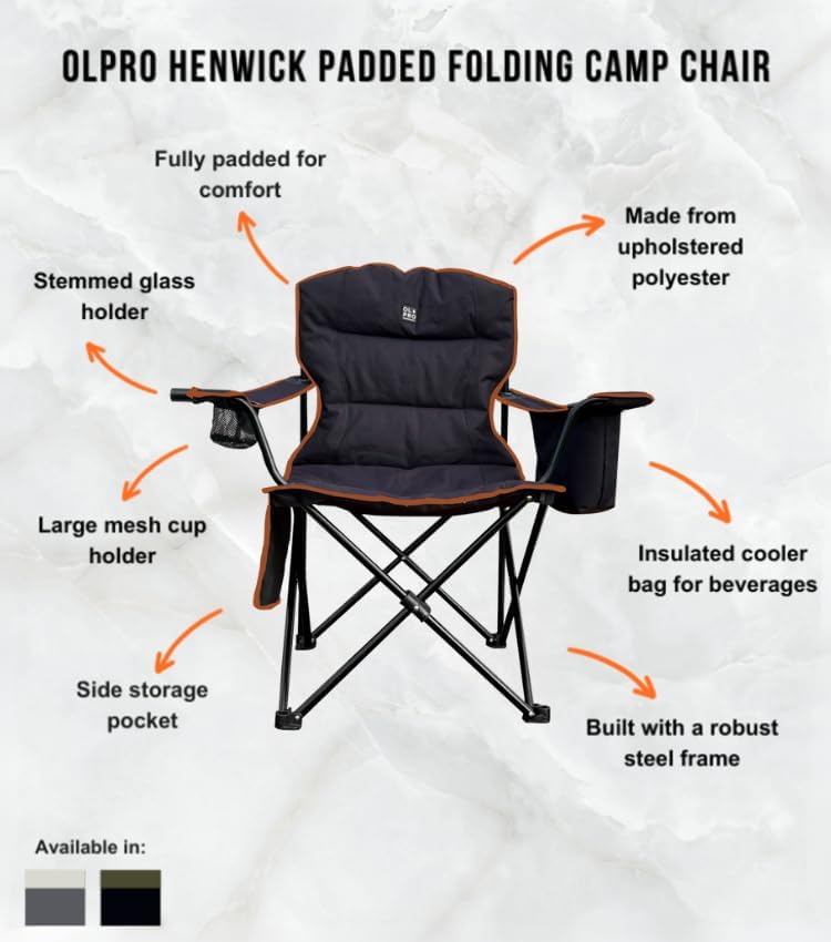 Padded Folding Camping Chair with Cooler Black Orange