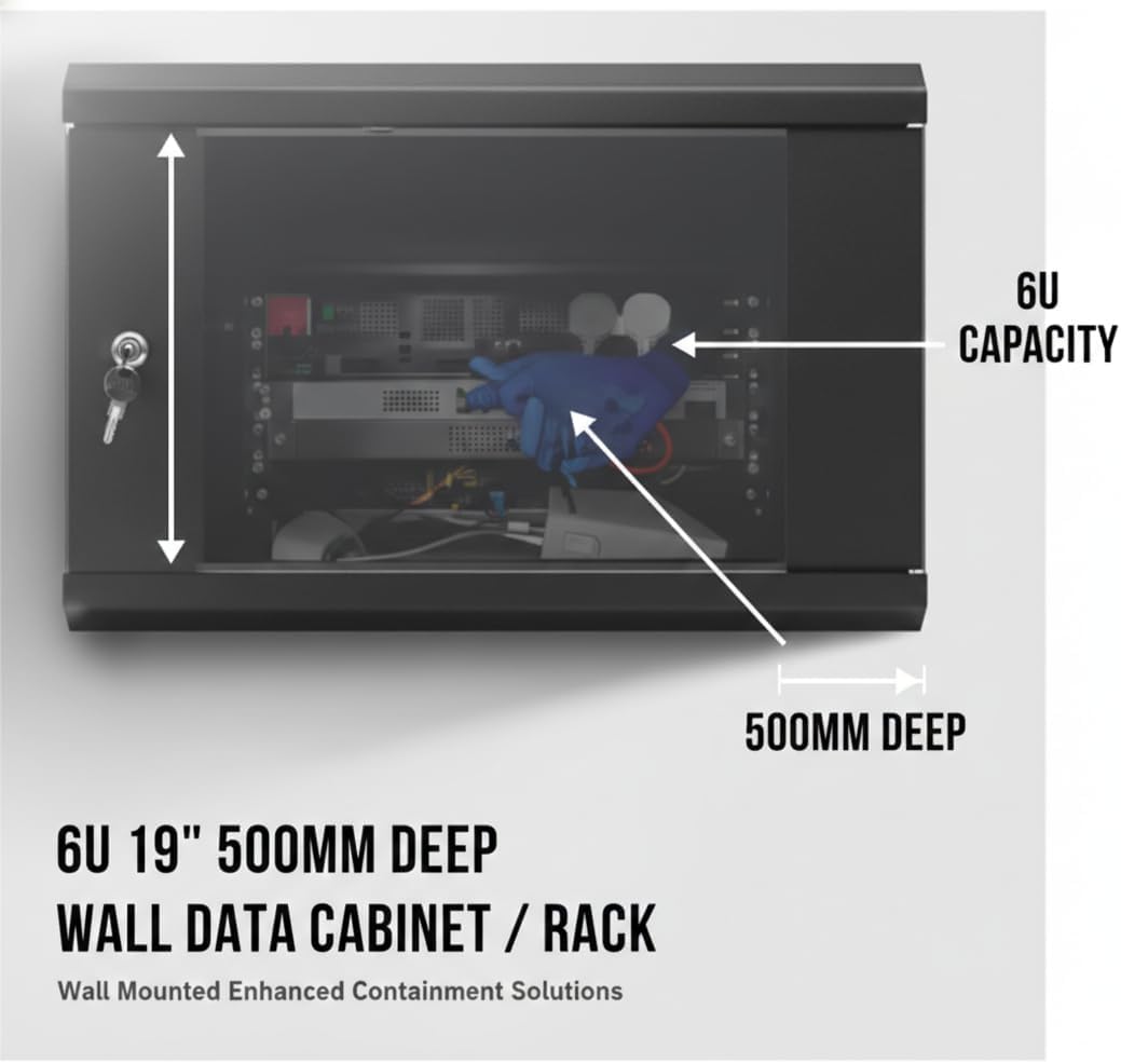 6U Wall Mount Server Rack Cabinet 19 Inch 500mm Glass Door