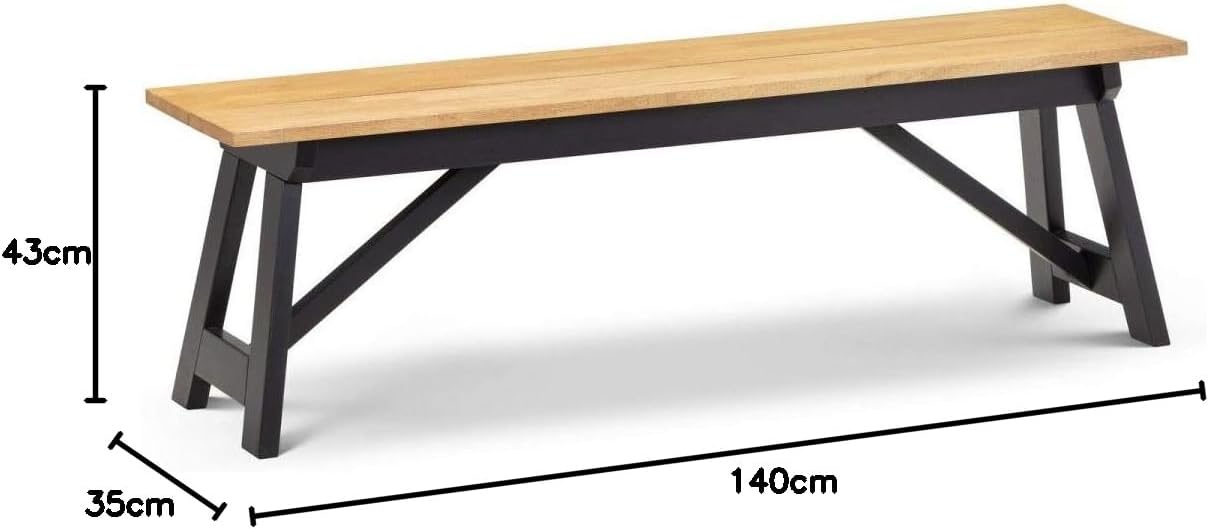 Industrial Dining Bench Oak Seat Black Metal Frame 140cm