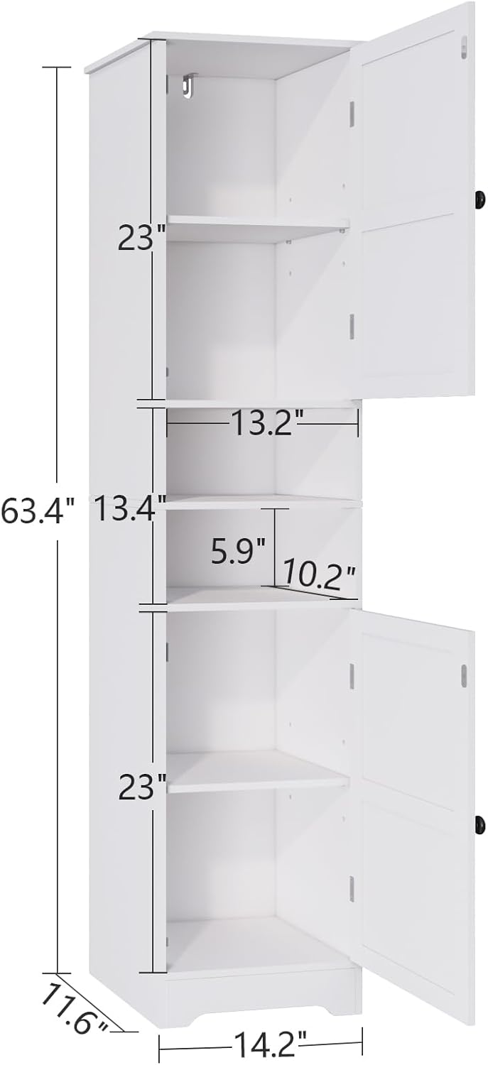Tall Bathroom Storage Cabinet Slim Adjustable Shelf White