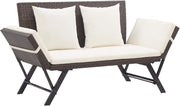 2 in 1 Rattan Garden Bench Convertible Day Bed w/Cushions