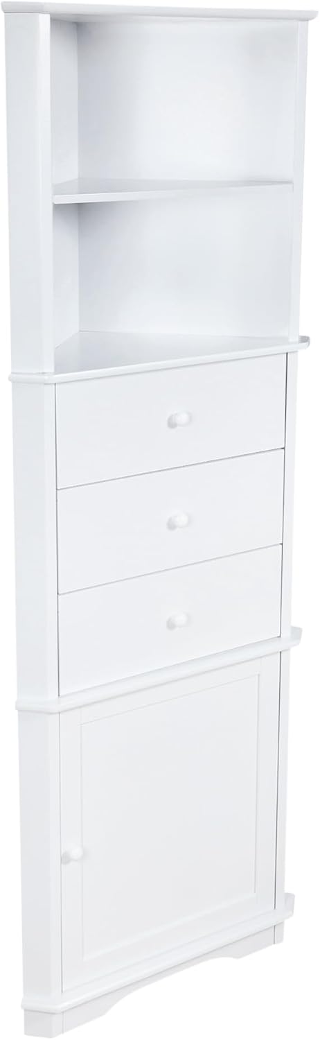 Corner Tall Bathroom Cabinet White Drawer Shelf Unit