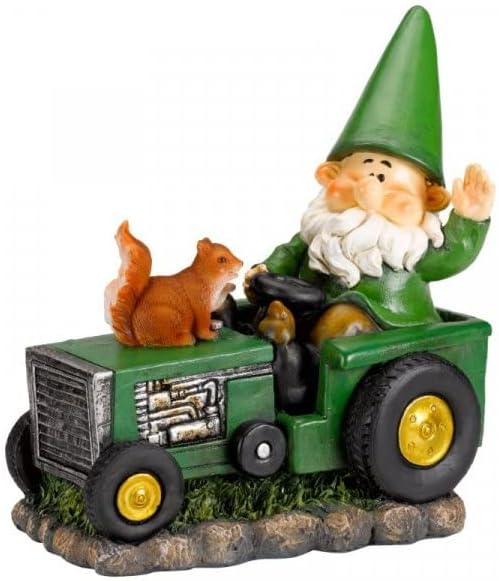 Gnome on Tractor Garden Ornament Resin Outdoor Lawn Decor