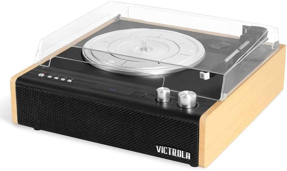 Bluetooth Record Player 3 Speed Turntable Built In Speakers Bamboo