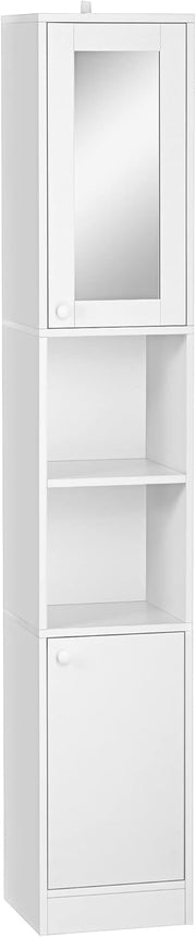Tall Bathroom Storage Cabinet with Mirror Slim Freestanding White