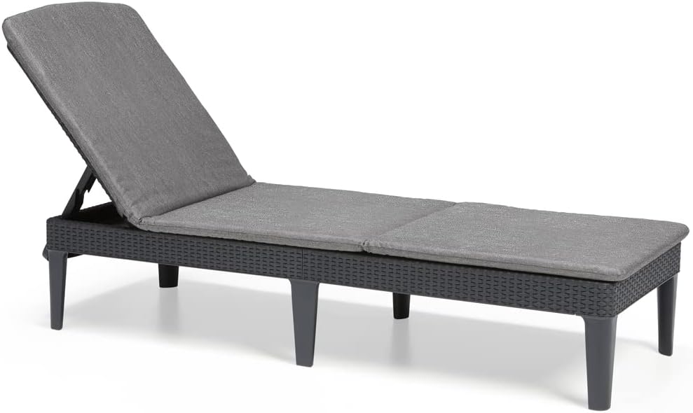 Folding Garden Sun Lounger Adjustable Backrest Cushion Grey