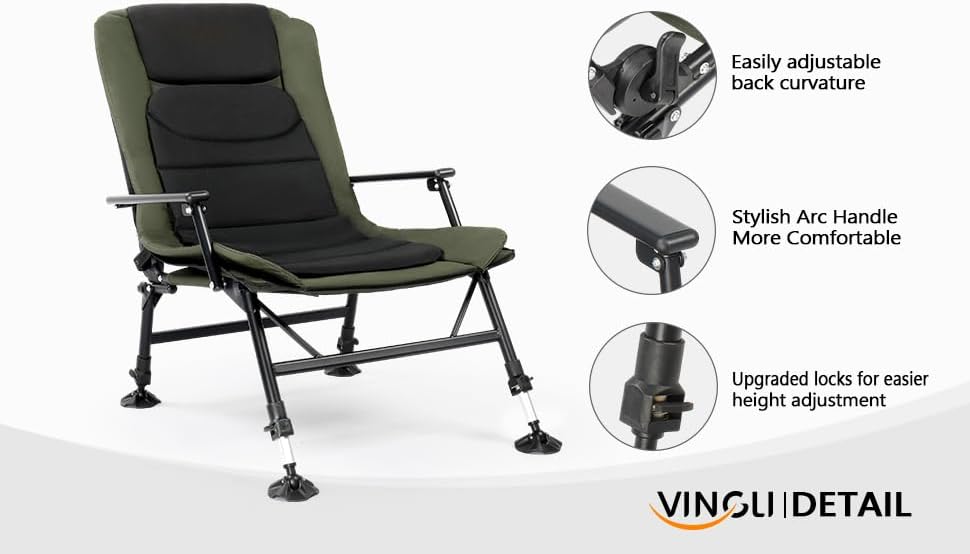 Reclining Fishing Chair Foldable Camping Seat Green
