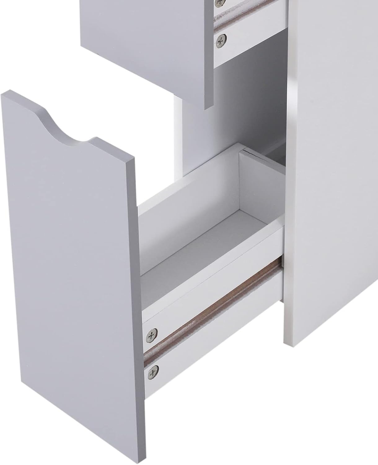 Slim Tall Bathroom Storage Cabinet 2 Drawers Shelves White Grey