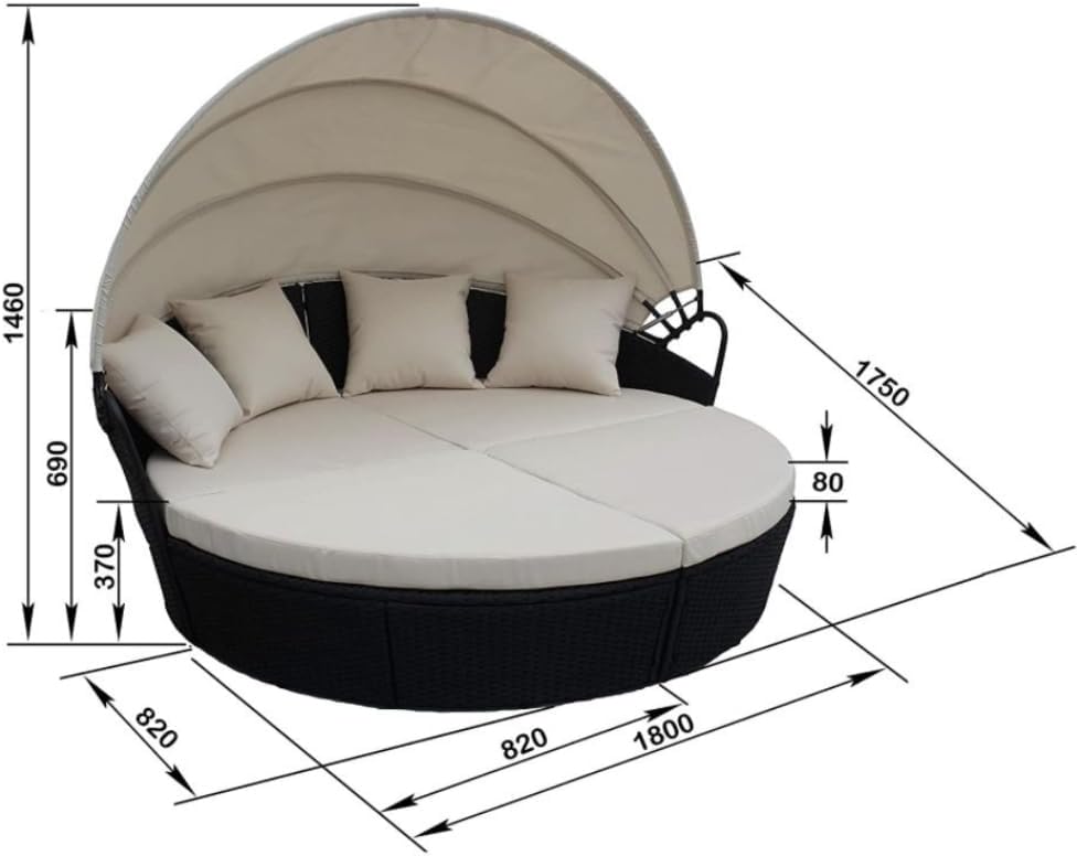 Outdoor Rattan Bali Day Bed Set Canopy Black
