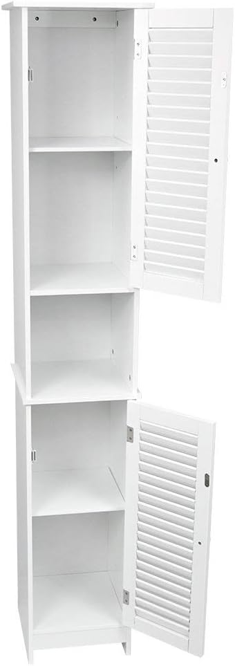 Tall Bathroom Storage Cabinet White Shutter Door Unit