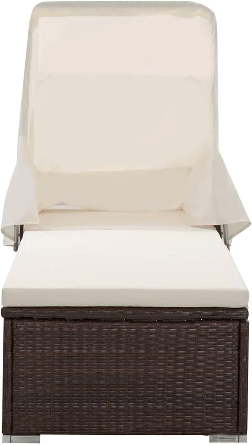 Sun Lounger with Canopy Cushion Outdoor Daybed Brown