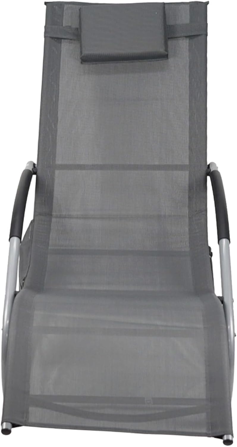 Garden Rocking Sun Lounger Recliner with Pillow Grey