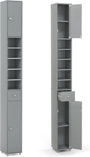 Tall Slim Bathroom Storage Cabinet Drawer Adjustable Shelves Grey