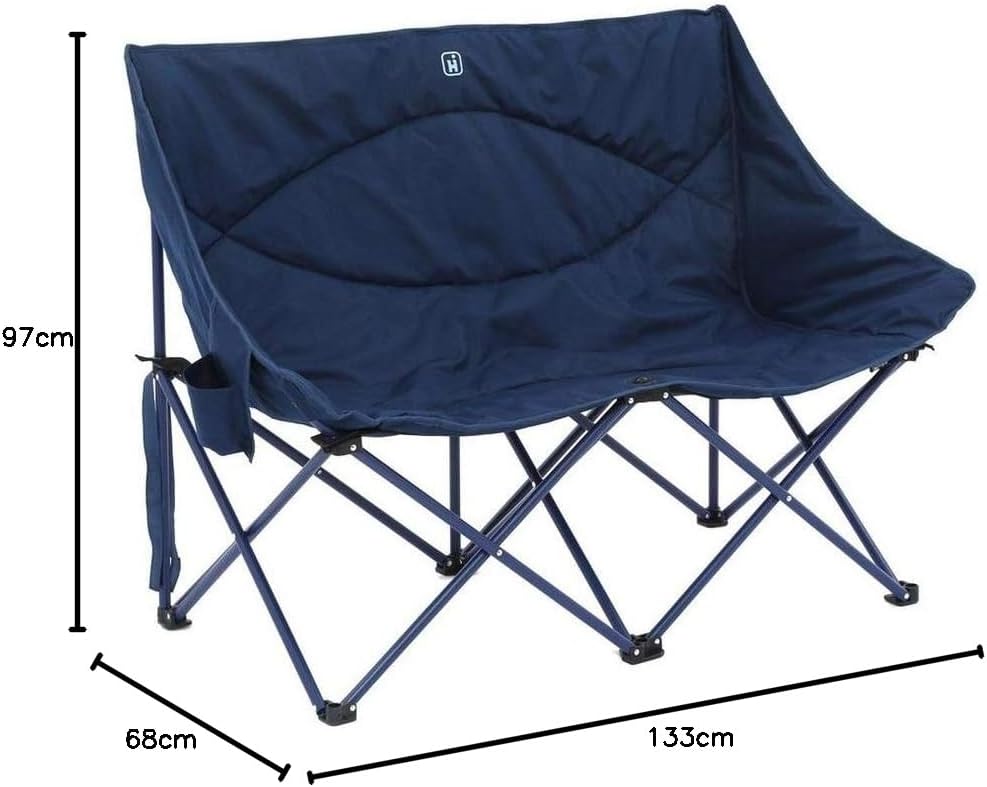 Double Quilted Camping Chair for 2 Folding Blue Seat
