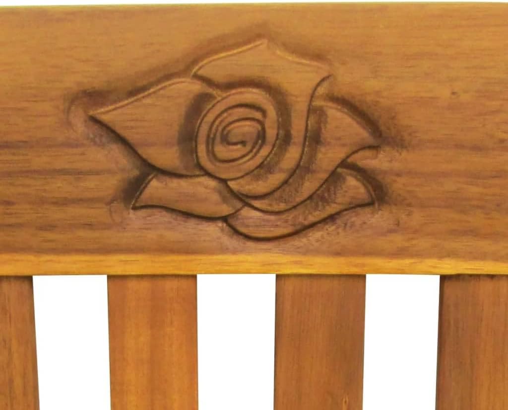 3 Seater Acacia Wood Garden Bench Rose Engraved Patio Seat 157cm