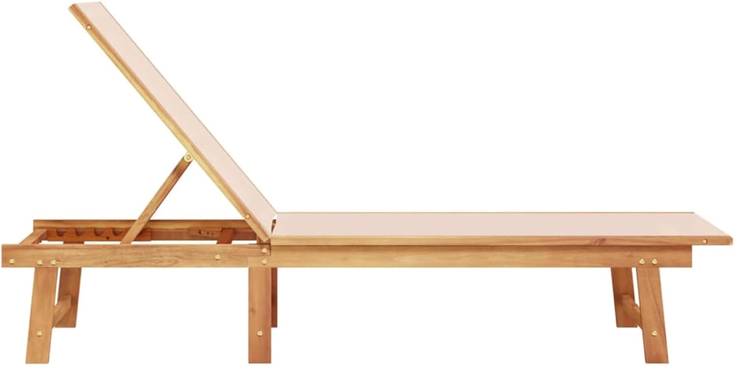 Acacia Wood Sun Lounger 5 Position Textilene Recliner