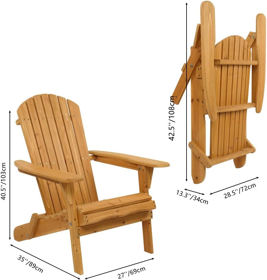 2 Pack Folding Adirondack Chairs Wooden Outdoor Patio Lounge Armchairs