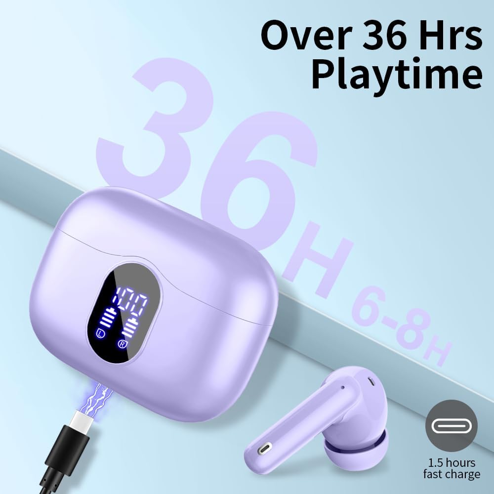 Mini Wireless Bluetooth 5.4 Earbuds Noise Cancelling Deep Bass 36H LED
