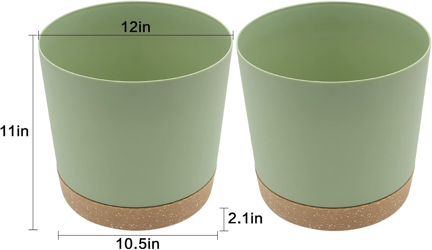 Set of 2 30.5cm Plant Pots Green Planters with Drainage Tray
