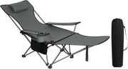 Reclining Camping Chair Folding Seat with Footrest Headrest