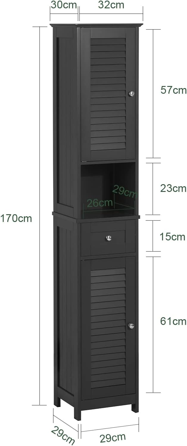 Slim Tall Bathroom Cabinet Dark Grey Louver Door Storage