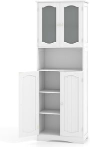 Tall Bathroom Cabinet White Frost Glass Door Shelf Unit