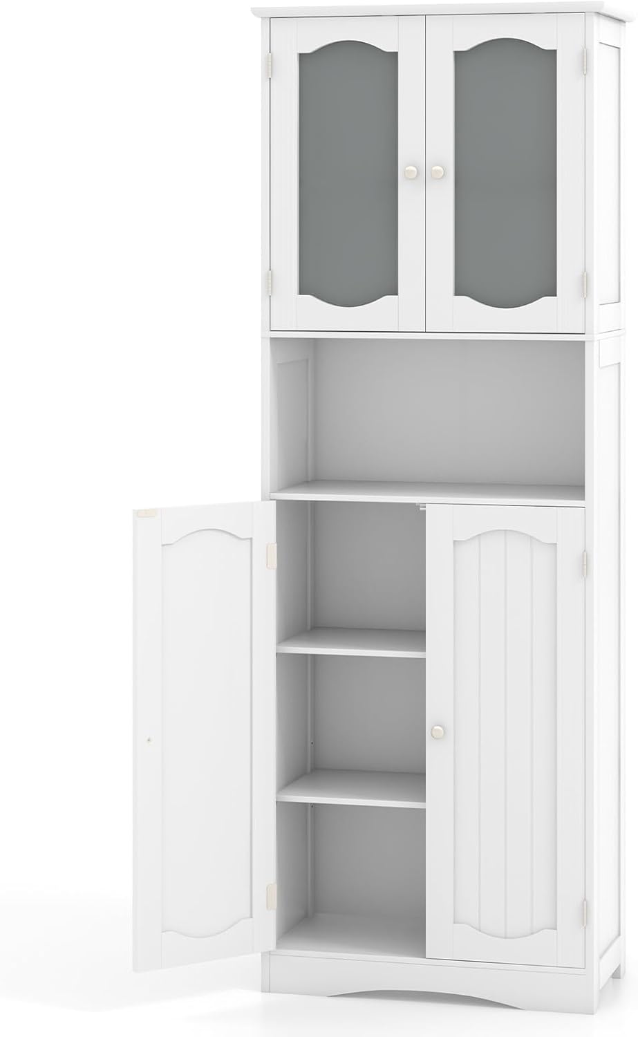 Tall Bathroom Cabinet White Frost Glass Door Shelf Unit